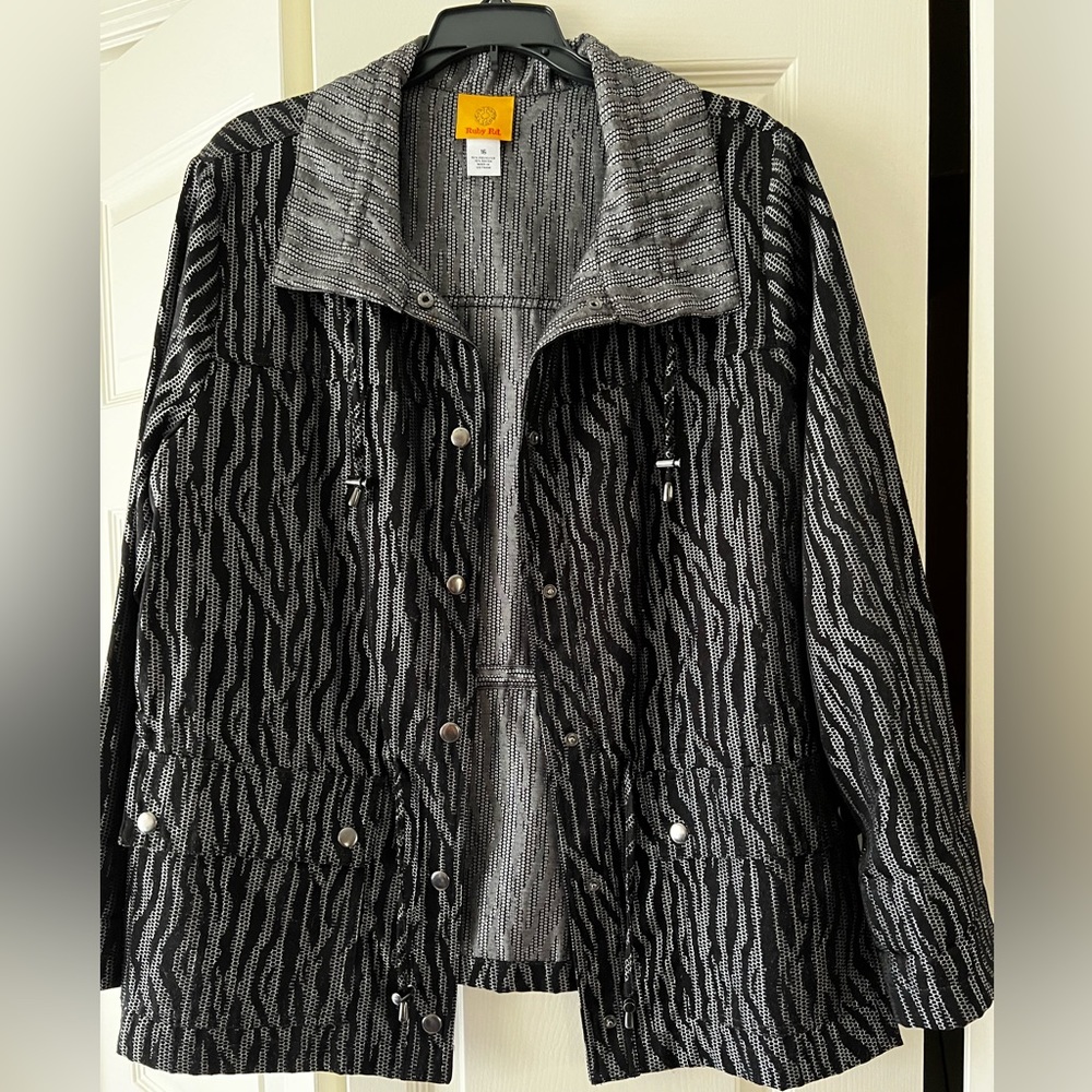 Ruby Rd Black And White Jacket With Snaps And Pul… - image 1